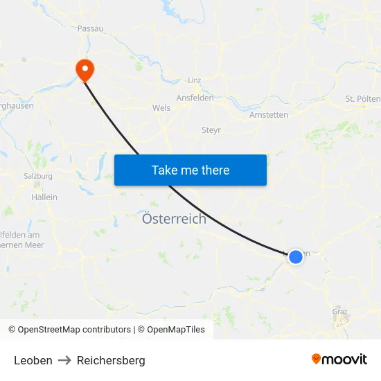 Leoben to Reichersberg map