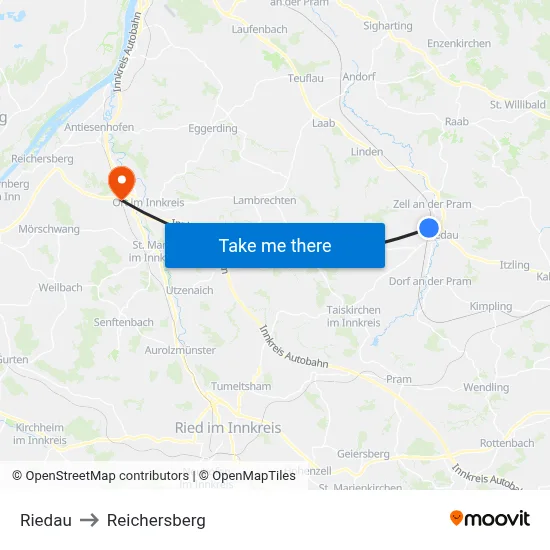 Riedau to Reichersberg map