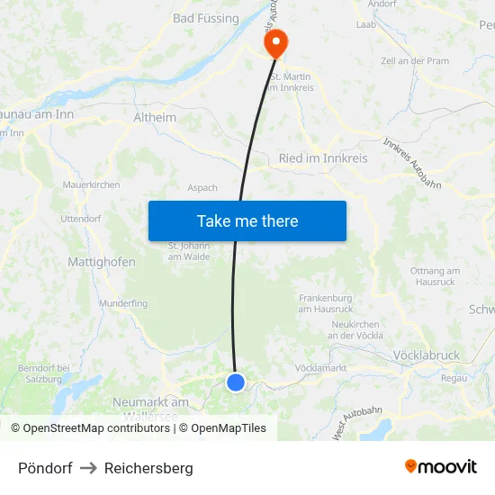 Pöndorf to Reichersberg map