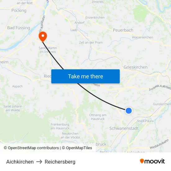Aichkirchen to Reichersberg map