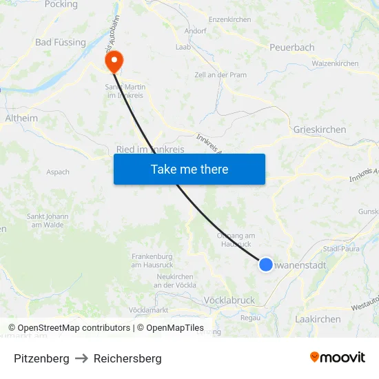 Pitzenberg to Reichersberg map