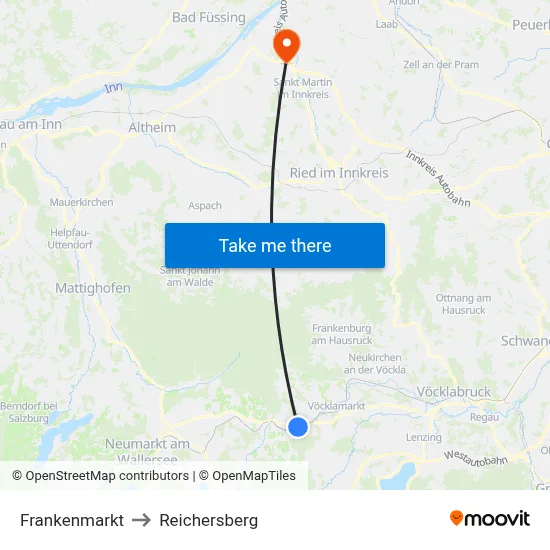 Frankenmarkt to Reichersberg map