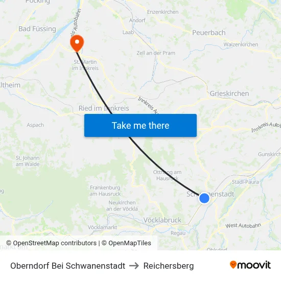 Oberndorf Bei Schwanenstadt to Reichersberg map