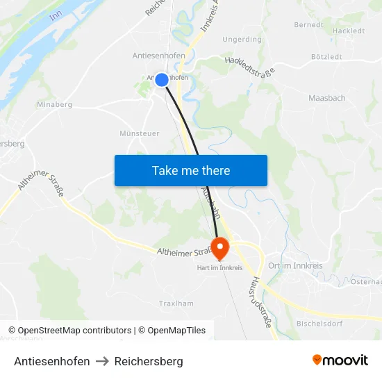 Antiesenhofen to Reichersberg map