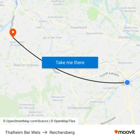 Thalheim Bei Wels to Reichersberg map