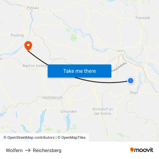 Wolfern to Reichersberg map