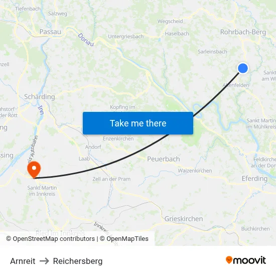 Arnreit to Reichersberg map