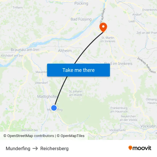 Munderfing to Reichersberg map