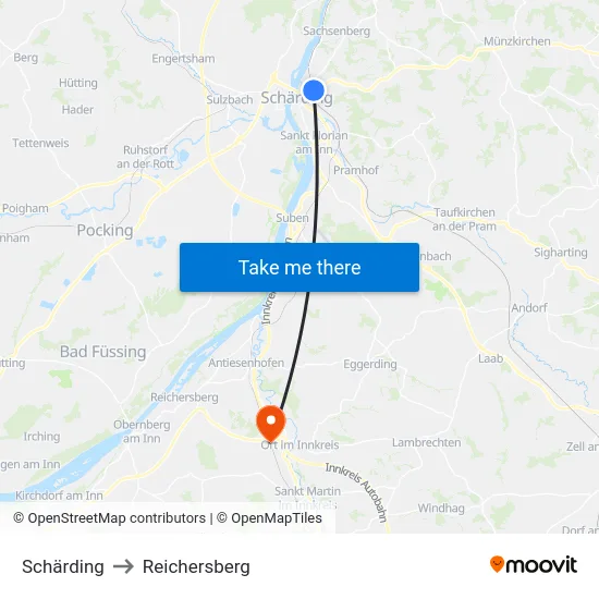 Schärding to Reichersberg map