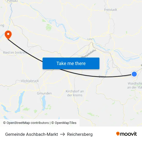 Gemeinde Aschbach-Markt to Reichersberg map