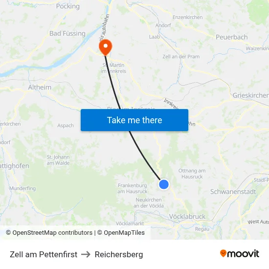 Zell am Pettenfirst to Reichersberg map