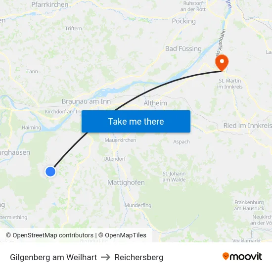 Gilgenberg am Weilhart to Reichersberg map