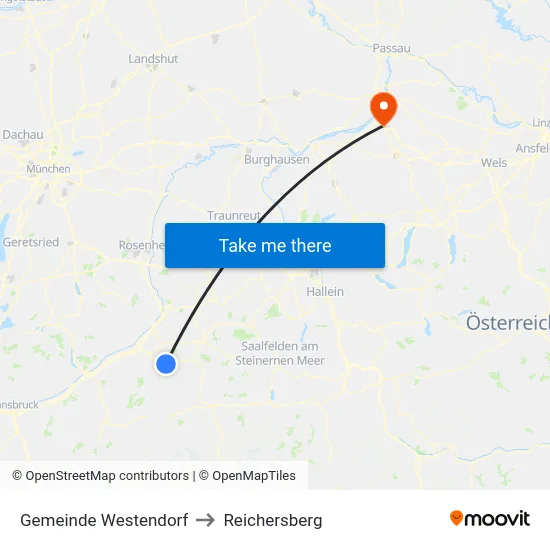 Gemeinde Westendorf to Reichersberg map