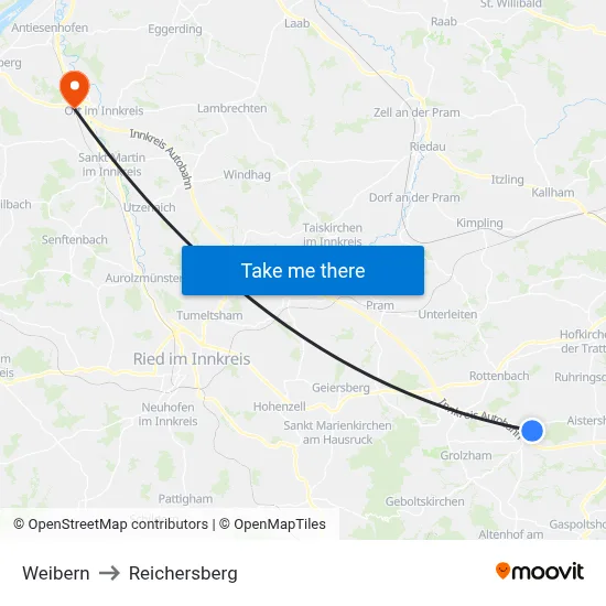 Weibern to Reichersberg map