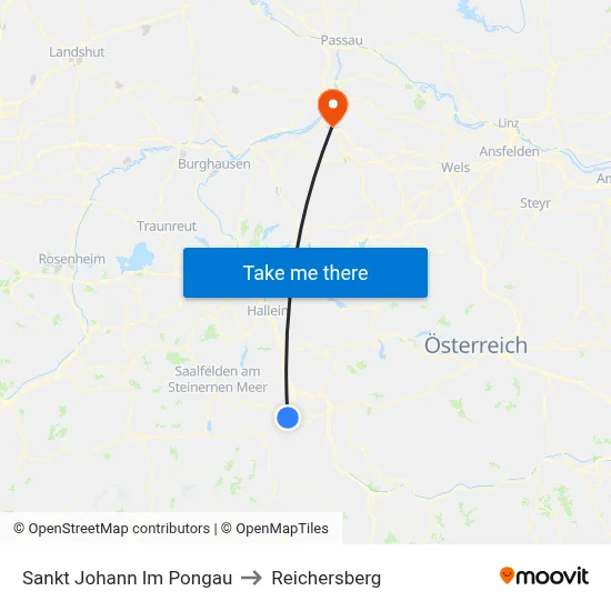 Sankt Johann Im Pongau to Reichersberg map