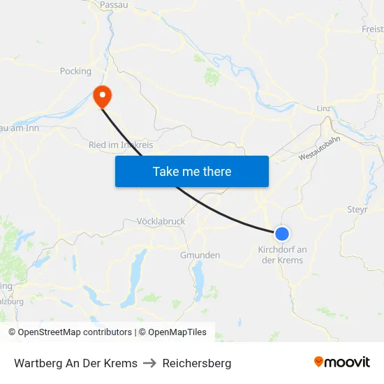 Wartberg An Der Krems to Reichersberg map