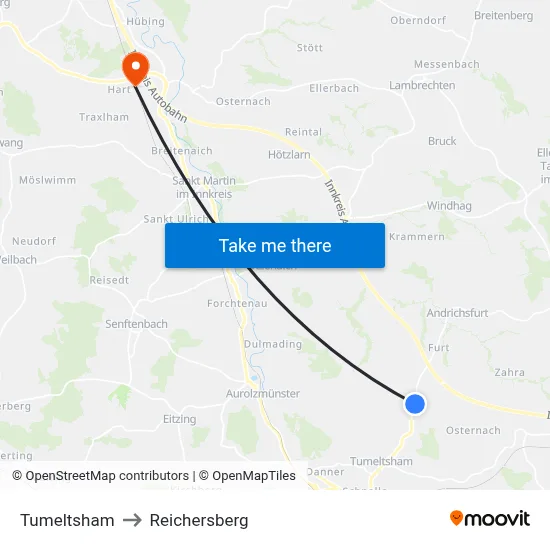 Tumeltsham to Reichersberg map