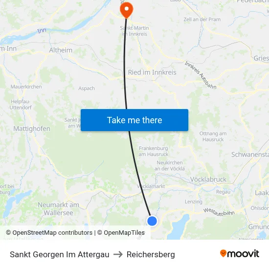 Sankt Georgen Im Attergau to Reichersberg map