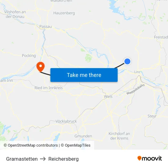 Gramastetten to Reichersberg map