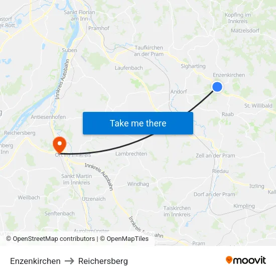 Enzenkirchen to Reichersberg map