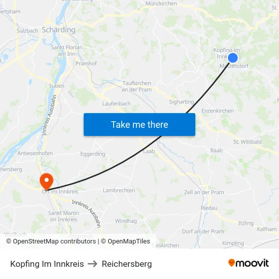 Kopfing Im Innkreis to Reichersberg map