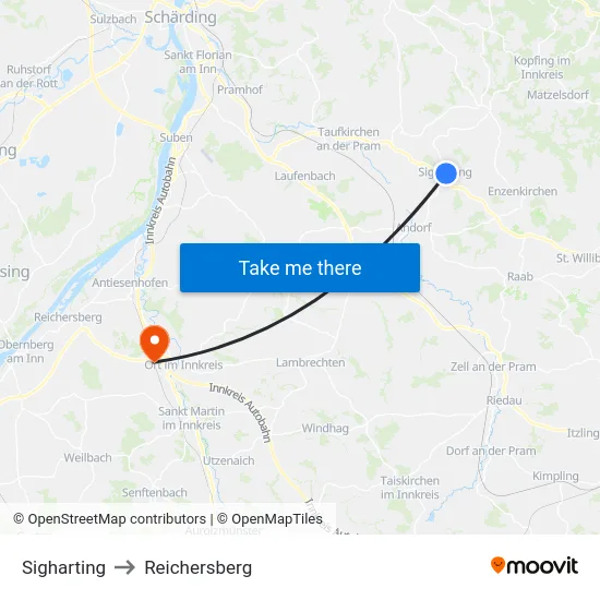 Sigharting to Reichersberg map