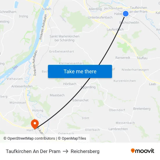 Taufkirchen An Der Pram to Reichersberg map