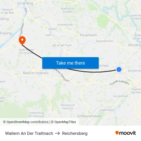 Wallern An Der Trattnach to Reichersberg map
