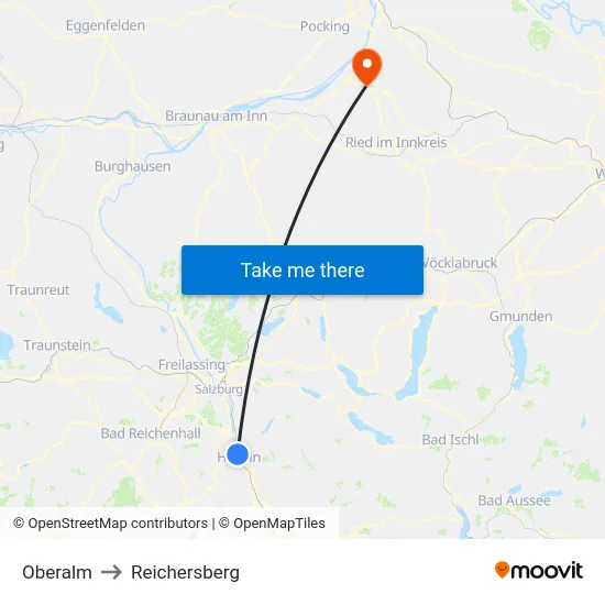 Oberalm to Reichersberg map