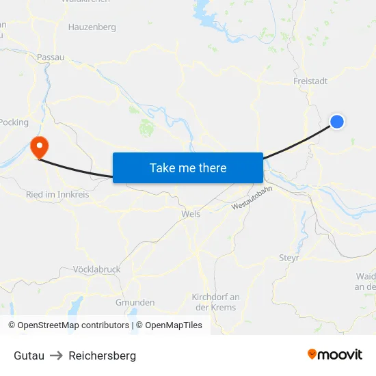 Gutau to Reichersberg map