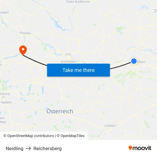 Neidling to Reichersberg map