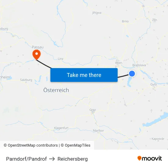 Parndorf/Pandrof to Reichersberg map