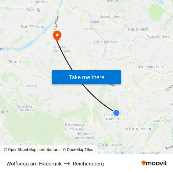 Wolfsegg am Hausruck to Reichersberg map
