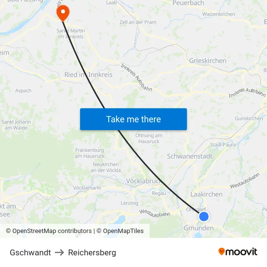 Gschwandt to Reichersberg map