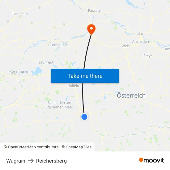 Wagrain to Reichersberg map