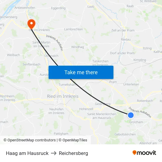Haag am Hausruck to Reichersberg map