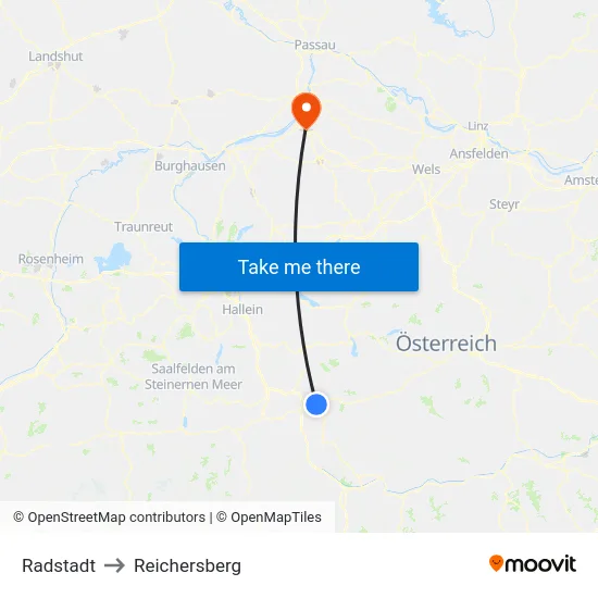 Radstadt to Reichersberg map