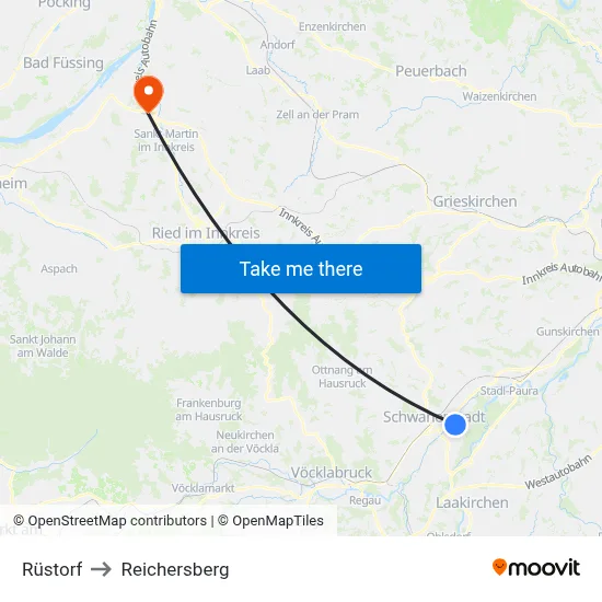 Rüstorf to Reichersberg map