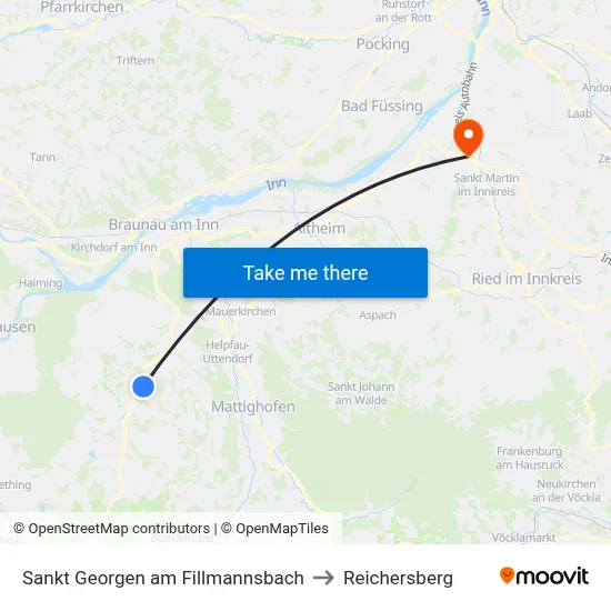 Sankt Georgen am Fillmannsbach to Reichersberg map