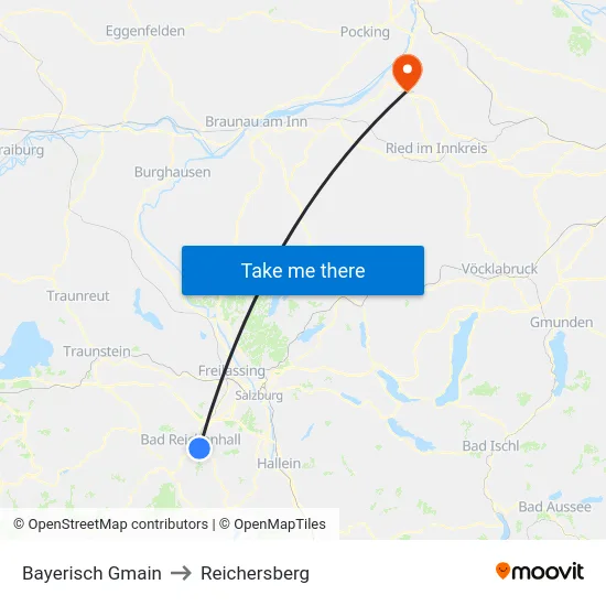 Bayerisch Gmain to Reichersberg map