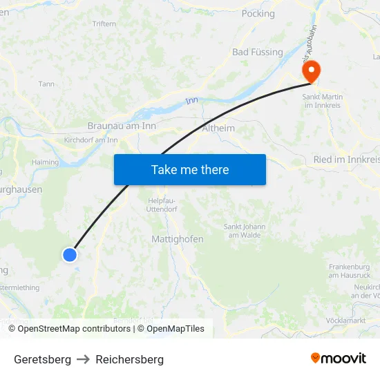 Geretsberg to Reichersberg map
