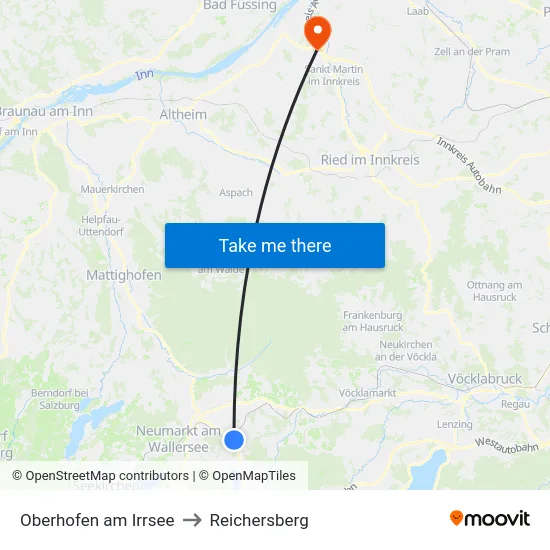 Oberhofen am Irrsee to Reichersberg map