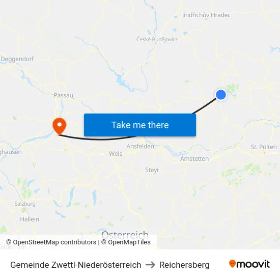 Gemeinde Zwettl-Niederösterreich to Reichersberg map