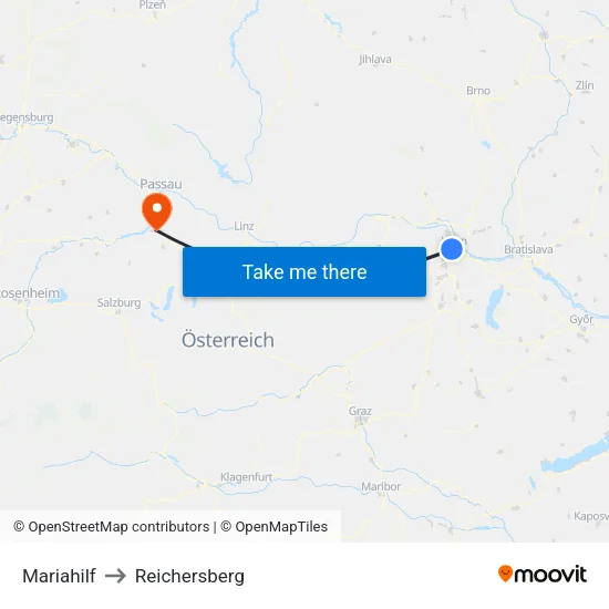 Mariahilf to Reichersberg map