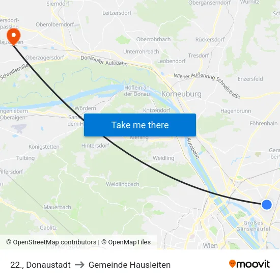 22., Donaustadt to Gemeinde Hausleiten map