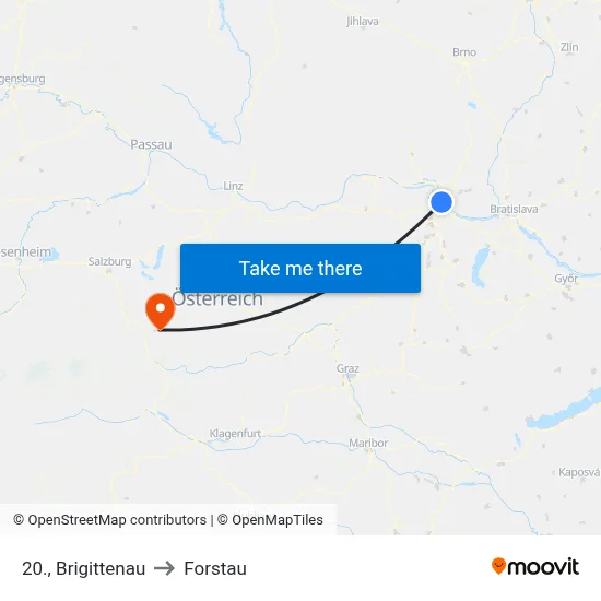 20., Brigittenau to Forstau map