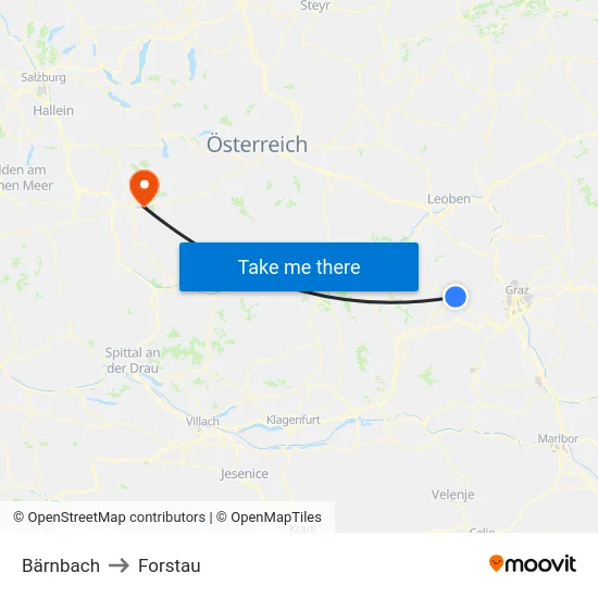 Bärnbach to Forstau map