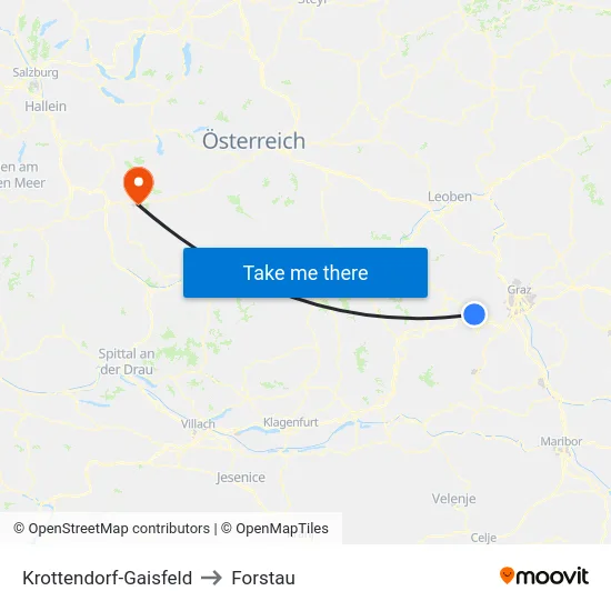 Krottendorf-Gaisfeld to Forstau map