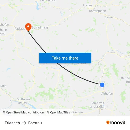 Friesach to Forstau map