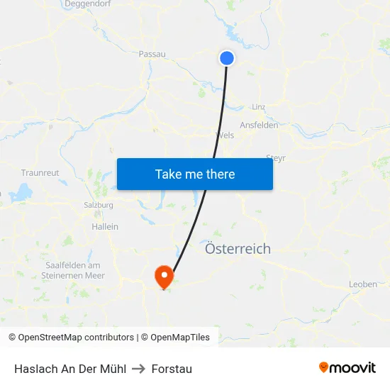 Haslach An Der Mühl to Forstau map